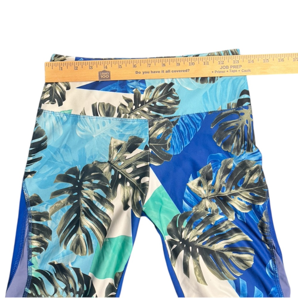 Bally Total Fitness Capri Leggings Blue Tropical Palm Print Mesh Size M - Picture 6 of 9